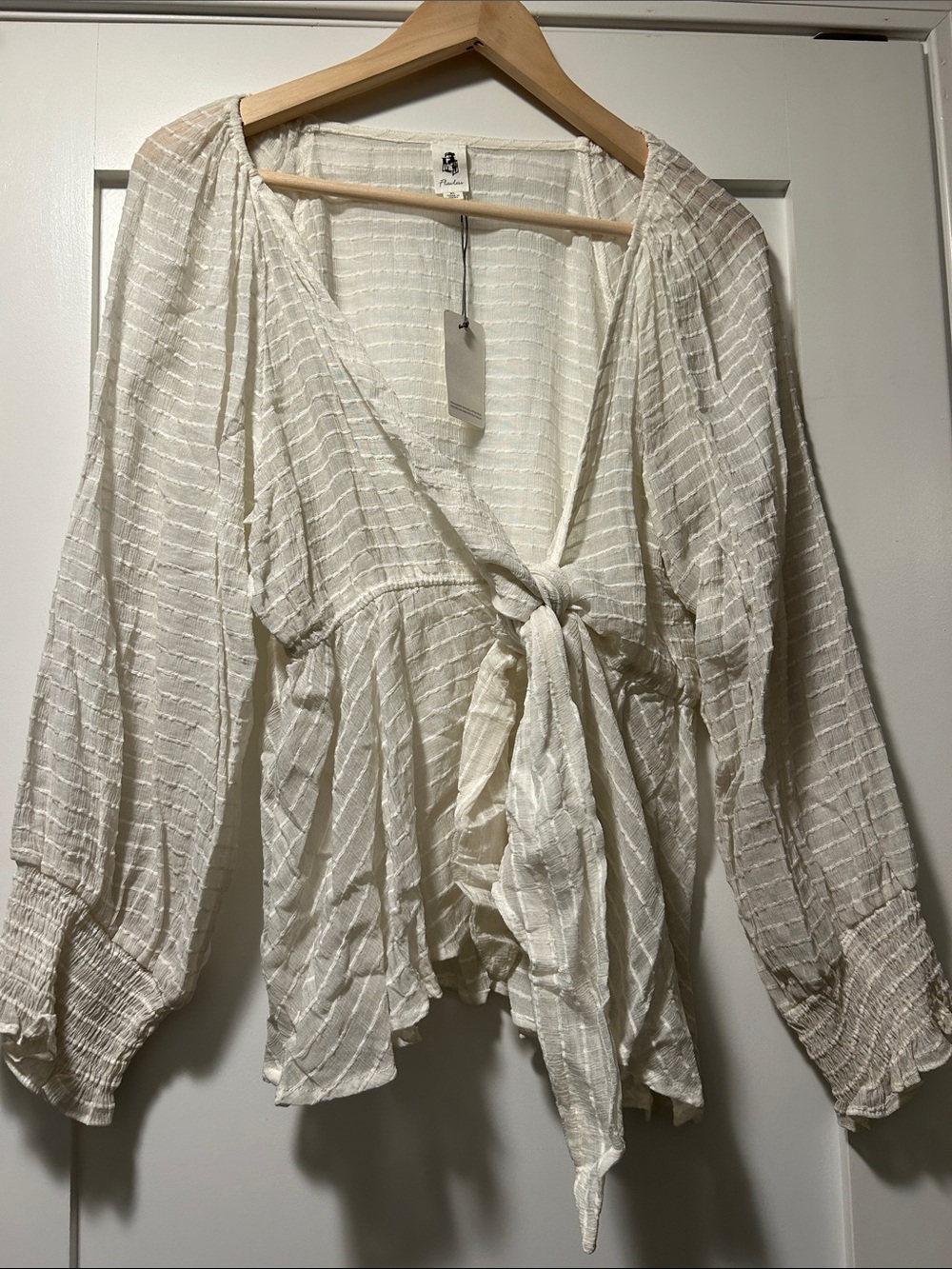 Flawless Cream Tie-Front Peasant Blouse